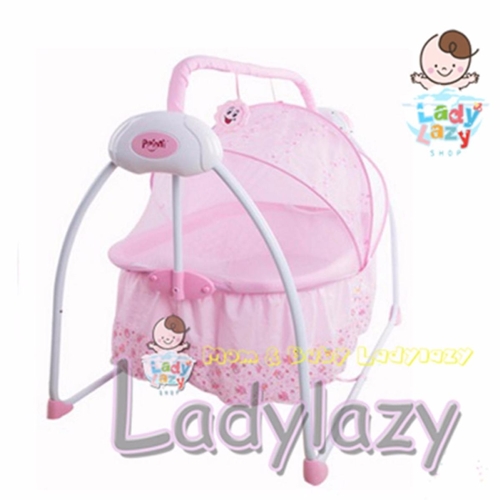 5. ladylazy เปลไกวไฟฟ้าอัตโนมัติ มีเสียงดนตรี สีชมพู