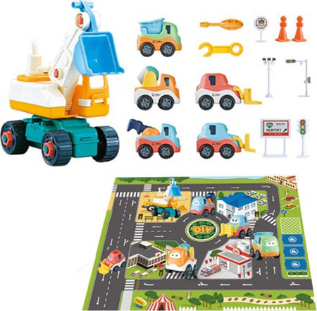 Construction Toys Engineering Vehicles Toy with Play Mat Road Signs and Accessories Construction Trucks Toys for Kids